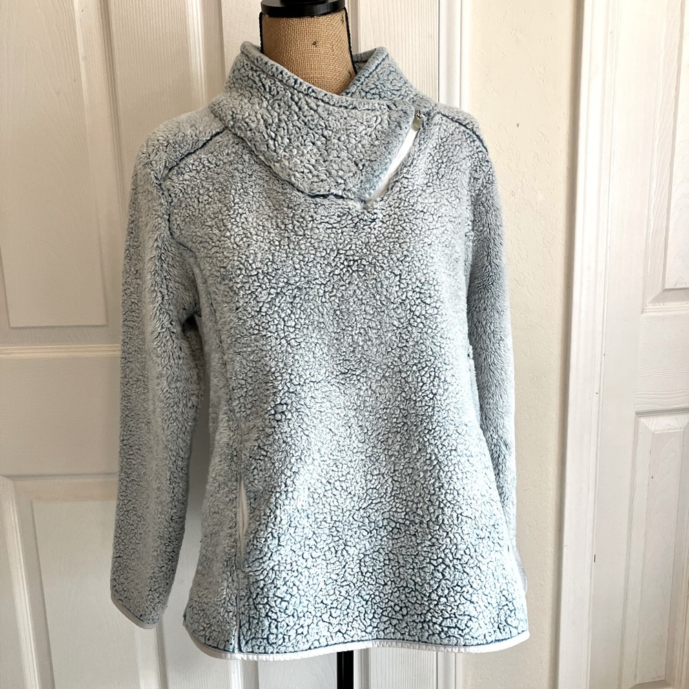 St. John's Bay Light Blue Zip Cowl Neck fuzzy fluffy Fleece sweater women’s L